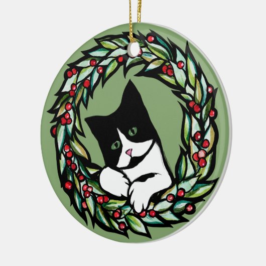Tuxedo Cat Weihnachten Weihnachten Weihnachten Kat Keramik Ornament (Links)