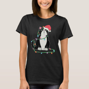 Tuxedo Cat Weihnachtsbeleuchtung Katzenhaare T-Shirt