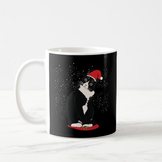 Tuxedo Cat Weihnachtsfeier Weihnachtsmann Schnee W Kaffeetasse (Links)