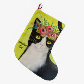 Tuxedo Cat Whimsical Art Großer Weihnachtsstrumpf (Vorderansicht (hängend))