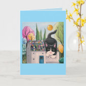 Tuxedo Cat Whimsical Art Karte (Gelbe Blume)