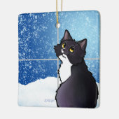 Tuxedo Cat Window Keramik Ornament (Links)