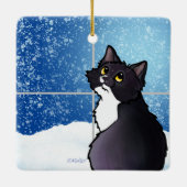 Tuxedo Cat Window Keramik Ornament (Rückseite)