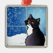 Tuxedo Cat Window Keramik Ornament (Vorne)