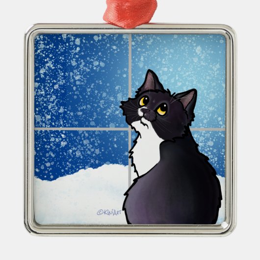 Tuxedo Cat Window Keramik Ornament (Vorne)