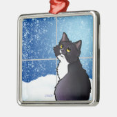 Tuxedo Cat Window Keramik Ornament (Links)