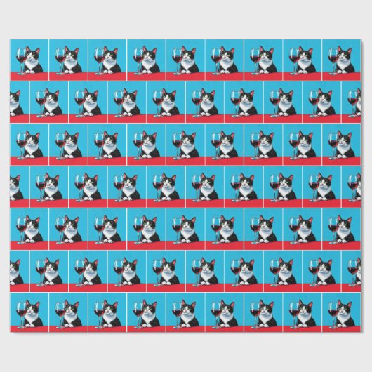 Tuxedo Cat With Glass of Red Wine Geschenkpapier (Flach)