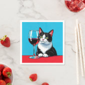 Tuxedo Cat With Glass of Red Wine Serviette (Beispiel)