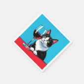 Tuxedo Cat With Glass of Red Wine Serviette (Ecke)