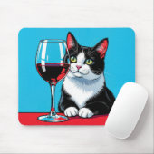 Tuxedo Cat With Red Wine Mousepad (Mit Mouse)