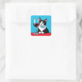 Tuxedo Cat With Red Wine Quadratischer Aufkleber (Tasche)