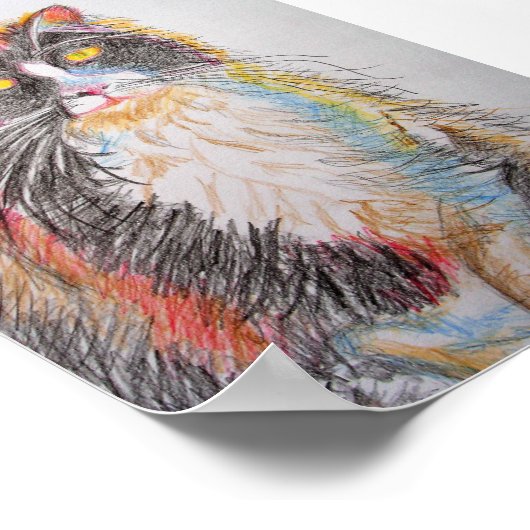 Tuxedo Cat Zeichnend Art Cat Cats Poster (Ecke)