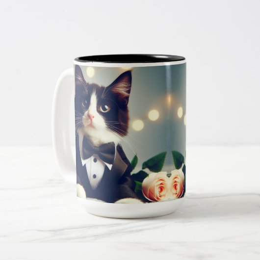 Tuxedo Cat Zweifarbige Tasse (Vorderseite Links)
