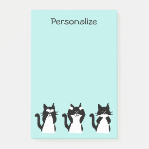 Tuxedo Cats   Three Wise Kätzchens Aqua Blue Post-it Klebezettel