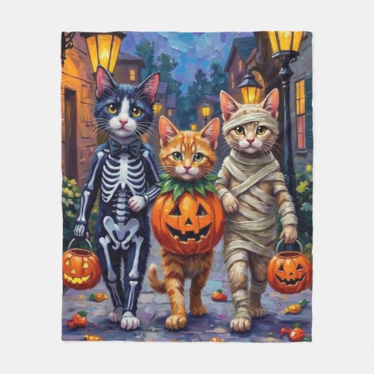 Tuxedo Cats Trick-or-Treating in Halloween-Kostüm Fleecedecke (Vorderseite)