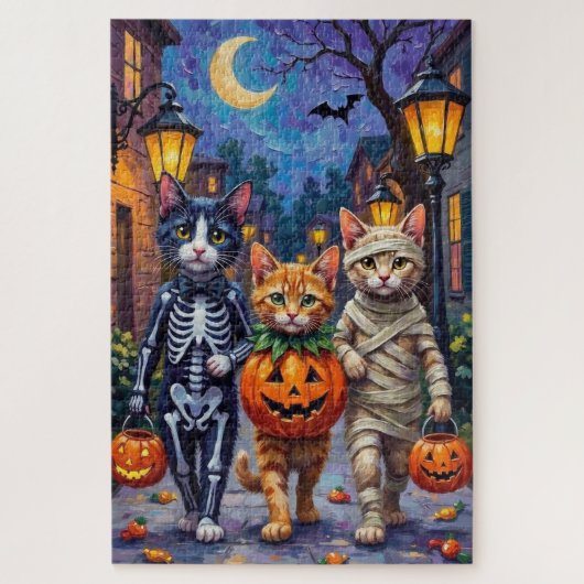 Tuxedo Cats Trick-or-Treating in Halloween-Kostüm Puzzle (Vertikal)