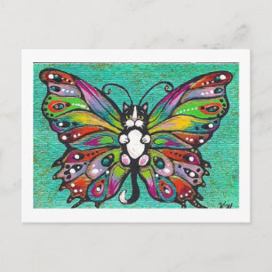 Tuxedo Catterfly Cat/Butterfly Whimsical Fantasy! Postkarte