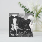 Tuxedo Champagne Confetti Black Krawatte Party Einladung (Stehend Vorderseite)
