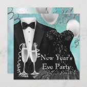 Tuxedo Champagne Confetti Silvester Party Einladung (Vorne/Hinten)
