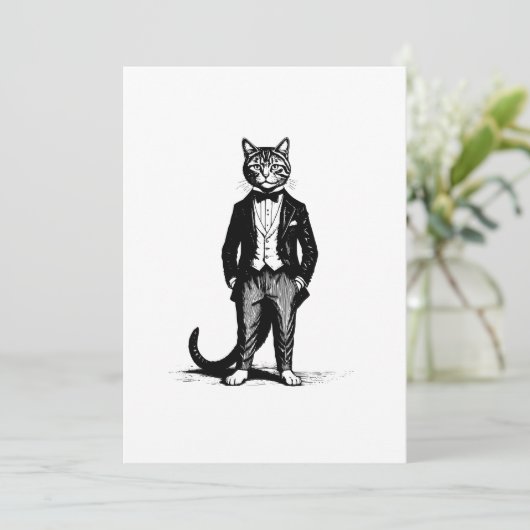 Tuxedo Classy Cat Einladung (Stehend Vorderseite)