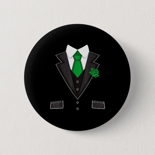 Tuxedo Costume Green Rose Tie Funny St. Patrick's Button (Vorderseite)