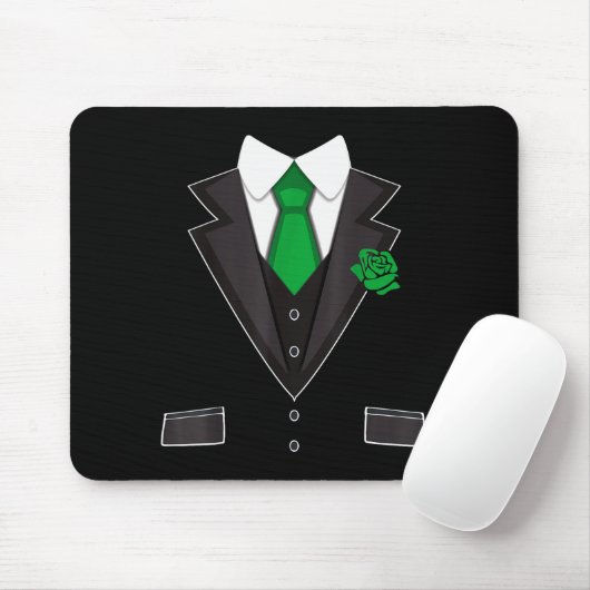 Tuxedo Costume Green Rose Tie Funny St. Patrick's Mousepad (Mit Mouse)