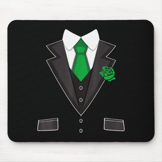 Tuxedo Costume Green Rose Tie Funny St. Patrick's Mousepad (Vorne)