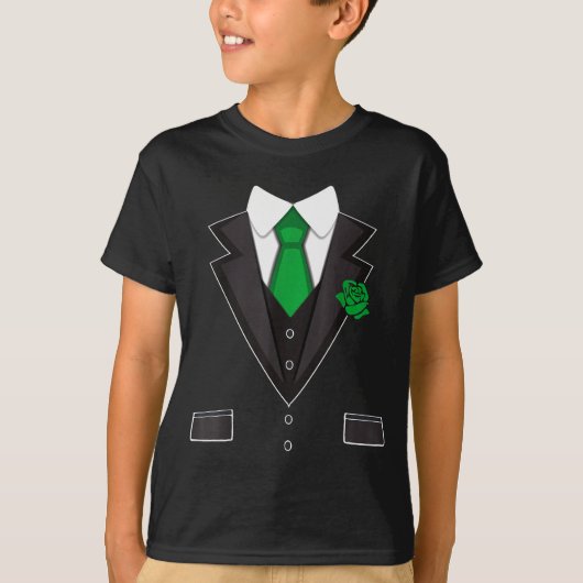 Tuxedo Costume Green Rose Tie Funny St. Patrick's T-Shirt (Vorderseite)