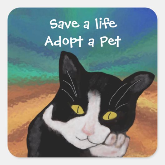 Tuxedo die Aufkleber für die Adoption von Katzen (Vorderseite)