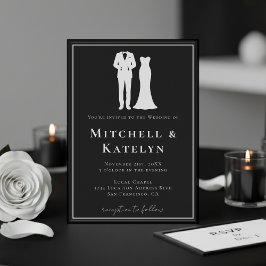 Tuxedo & Dress Minimal Border Black Wedding Einladung