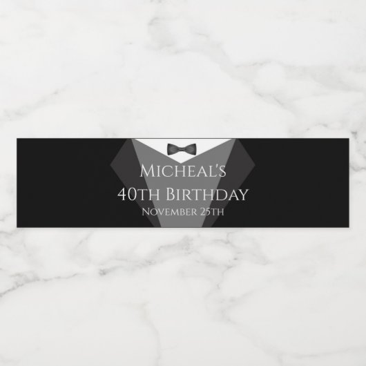 Tuxedo Flaschenetikett schwarz silber Wasserflaschenetikett (Einzelnes Label)