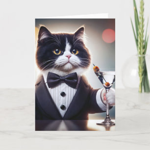 Tuxedo Geburtstagskatze mit Martini-Cocktail Karte
