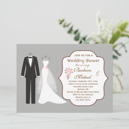Tuxedo & Gown Couple's Bridal Dusche Einladung (Stehend Vorderseite)