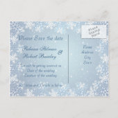 Tuxedo, Gown, Schneeflocken Save the Date Postkart Ankündigungspostkarte (Rückseite)