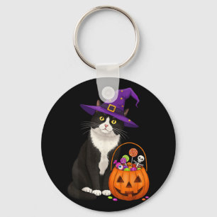Tuxedo Hexe Cat & Amp; Halloween Candy Basket für Schlüsselanhänger