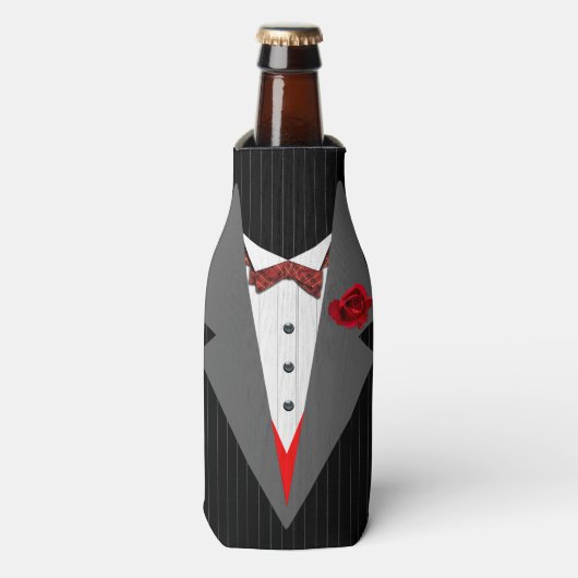 Tuxedo Image, Red Tartan Dickybow, Grau Lapels Flaschenkühler (Flaschenvorderseite)