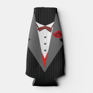 Tuxedo Image, Red Tartan Dickybow, Grau Lapels Flaschenkühler