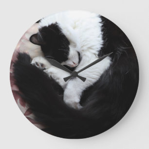 Tuxedo Kat Kitty Cats Schwarz-Weiß Caturday Große Wanduhr
