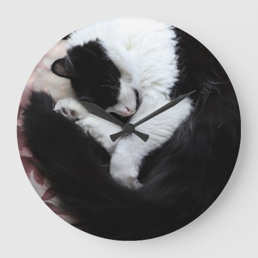Tuxedo Kat Kitty Cats Schwarz-Weiß Caturday Große Wanduhr (Vorderseite)