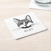 Tuxedo Kat Personalisiert Hand Zeichnend Rechteckiger Pappuntersetzer (angewinkelt)
