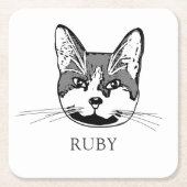 Tuxedo Kat Personalisiert Hand Zeichnend Rechteckiger Pappuntersetzer (Vorderseite)