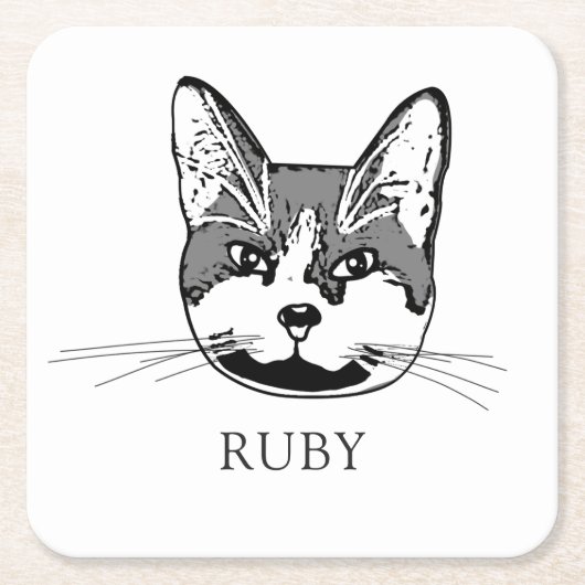 Tuxedo Kat Personalisiert Hand Zeichnend Rechteckiger Pappuntersetzer (Vorderseite)