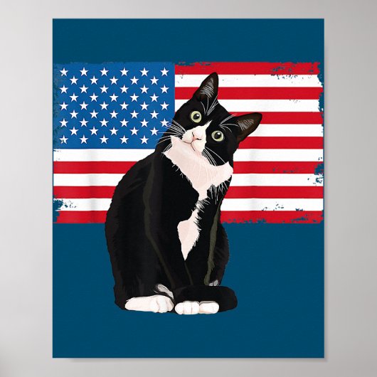 Tuxedo Katze 4. Juli Patriotische Geschenke Erwach Poster (Vorne)