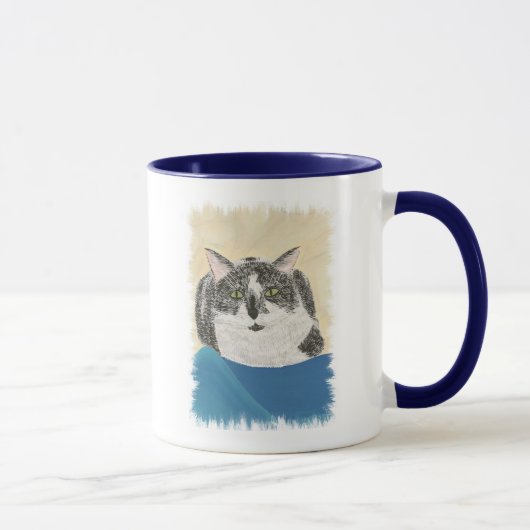 Tuxedo-Katze auf blauem Deckengemälde, Tasse (Rechts)