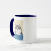 Tuxedo-Katze auf blauem Deckengemälde, Tasse (Vorderseite Links)