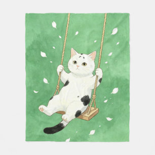 Tuxedo-Katze auf Schaukel Katzenliebhaber Fleecedecke