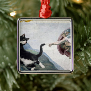 Tuxedo-Katze berührt die göttliche Pfote Ornament Aus Metall