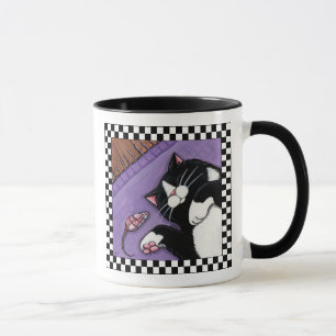 Tuxedo-Katze, die nahe Katzen-Kunst-Tasse der Tasse
