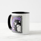 Tuxedo-Katze, die nahe Katzen-Kunst-Tasse der Tasse (Vorderseite Links)