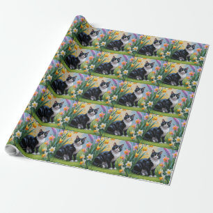 Tuxedo Katze Frühlingsblumen Malerei Geschenkpapier